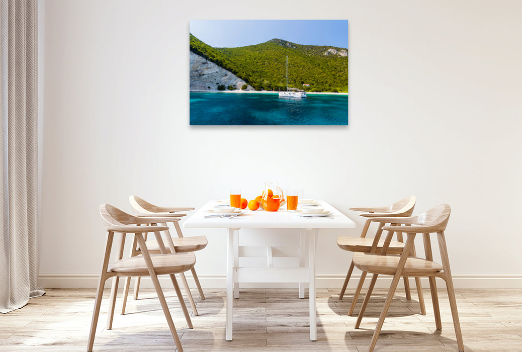 Premium textile canvas Premium textile canvas 120 cm x 80 cm landscape One House Bay, Atokos 