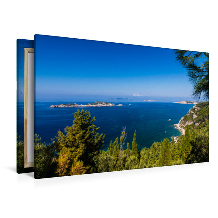 Premium textile canvas Premium textile canvas 120 cm x 80 cm landscape view from Afionas, Corfu 