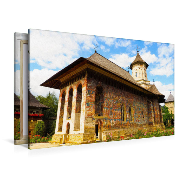 Premium textile canvas Premium textile canvas 120 cm x 80 cm landscape Moldovita Monastery 