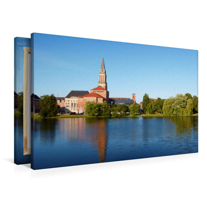 Premium Textil-Leinwand Premium Textil-Leinwand 90 cm x 60 cm quer Kieler Rathaus mit Opernhaus am Kleinen Kiel