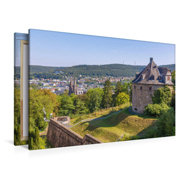 Premium Textil-Leinwand Premium Textil-Leinwand 120 cm x 80 cm quer Romantische Stadtansicht von Marburg an der Lahn