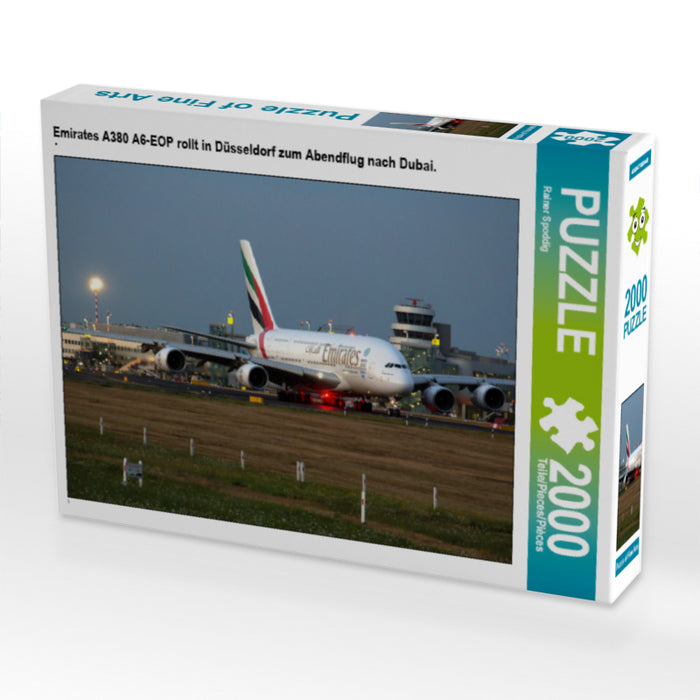 Emirates A380 A6-EOP rollt in Düsseldorf zum Abendflug nach Dubai. - CALVENDO Foto-Puzzle - calvendoverlag 39.99