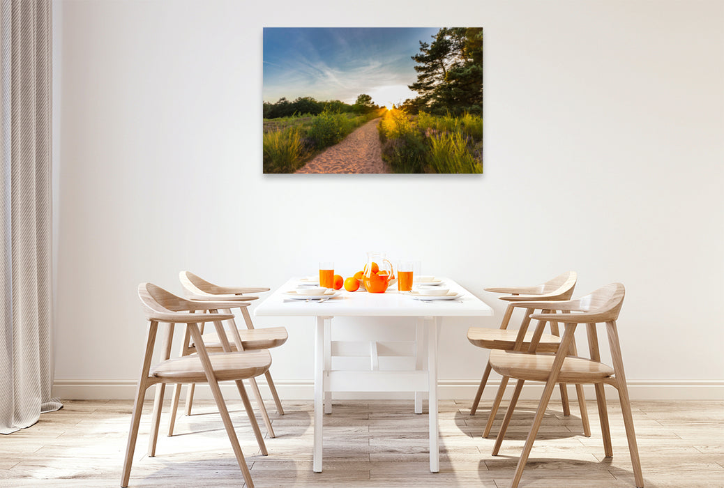 Premium textile canvas Premium textile canvas 120 cm x 80 cm landscape The day comes to an end 