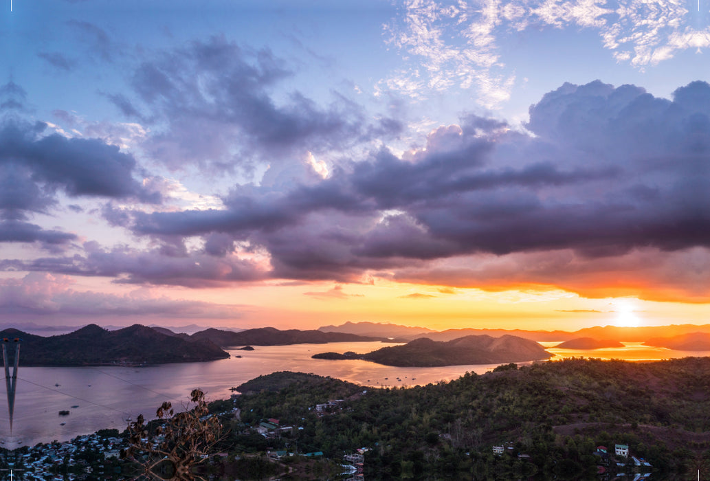 Premium textile canvas Premium textile canvas 120 cm x 80 cm landscape Sunset over Coron in the Philippines 