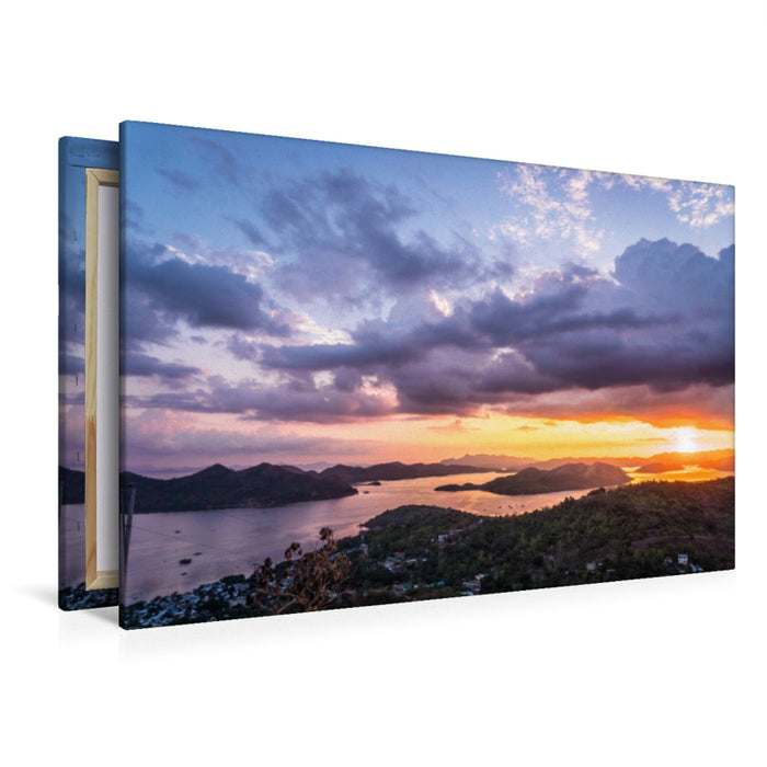 Premium textile canvas Premium textile canvas 120 cm x 80 cm landscape Sunset over Coron in the Philippines 