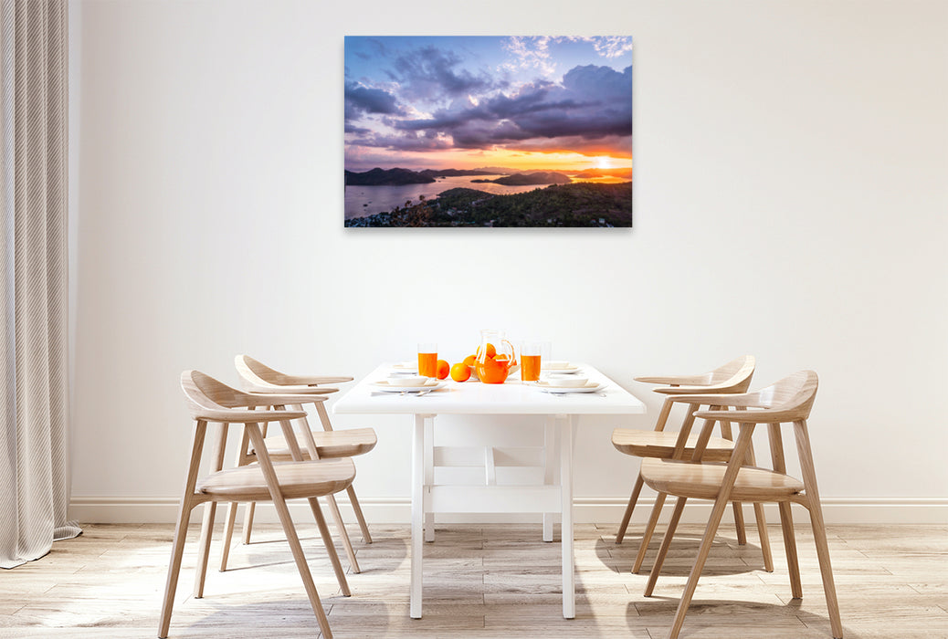 Premium textile canvas Premium textile canvas 120 cm x 80 cm landscape Sunset over Coron in the Philippines 