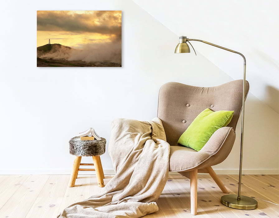 Premium textile canvas Premium textile canvas 75 cm x 50 cm landscape Volcanoes, fire, ice, ash and thermal springs - Iceland, a fascinating landscape. 