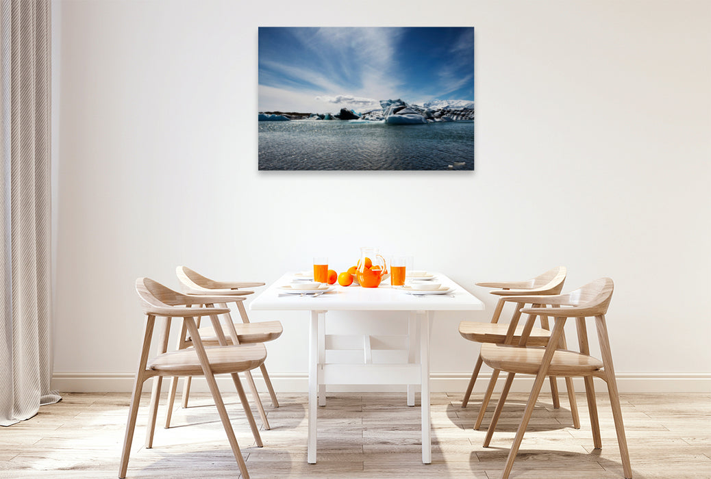 Premium textile canvas Premium textile canvas 120 cm x 80 cm landscape Icebergs in the Jökulsarlon glacier lagoon on Iceland. 