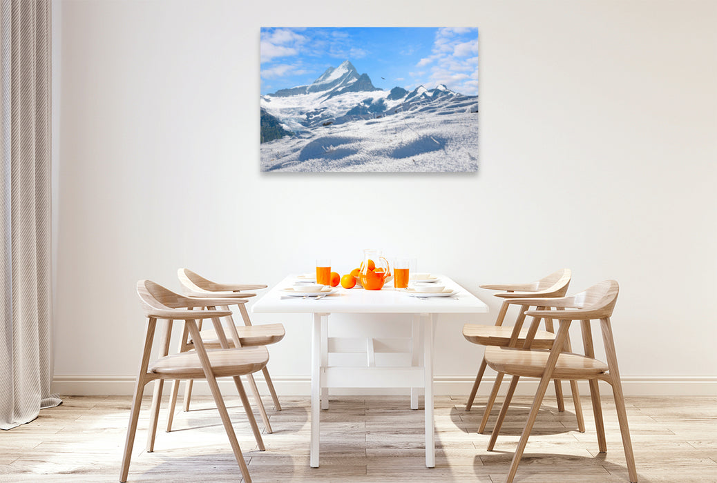 Premium textile canvas Premium textile canvas 120 cm x 80 cm landscape Schreckhorn summit 