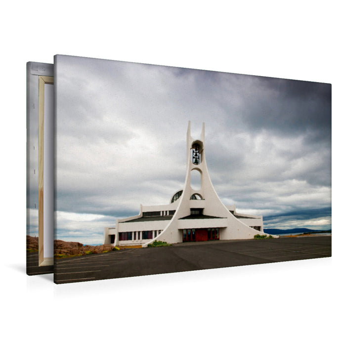 Premium textile canvas Premium textile canvas 120 cm x 80 cm landscape The church in Stykkisholmur, Iceland 