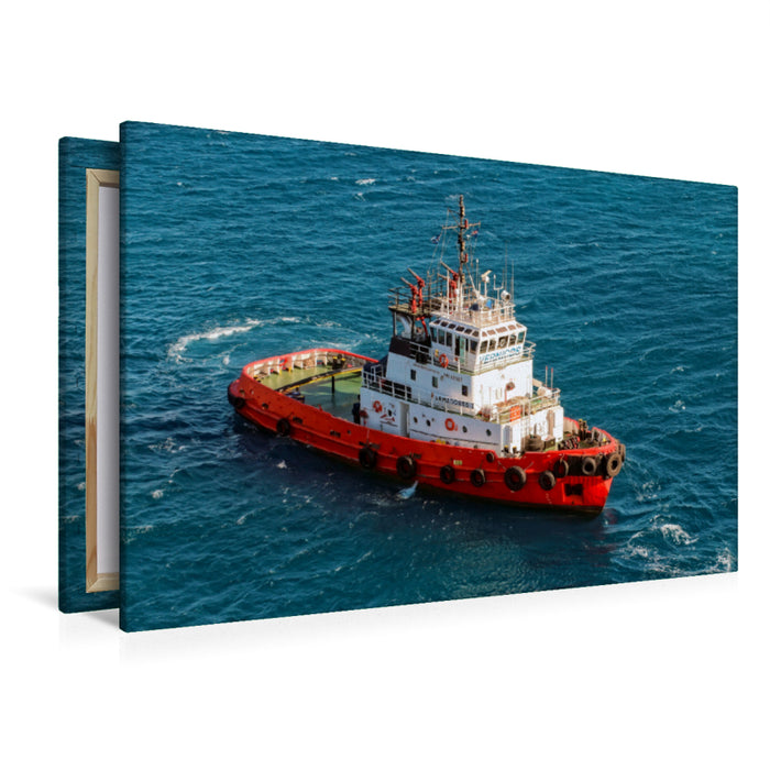 Premium textile canvas Premium textile canvas 120 cm x 80 cm landscape Tugboat Port Athens 
