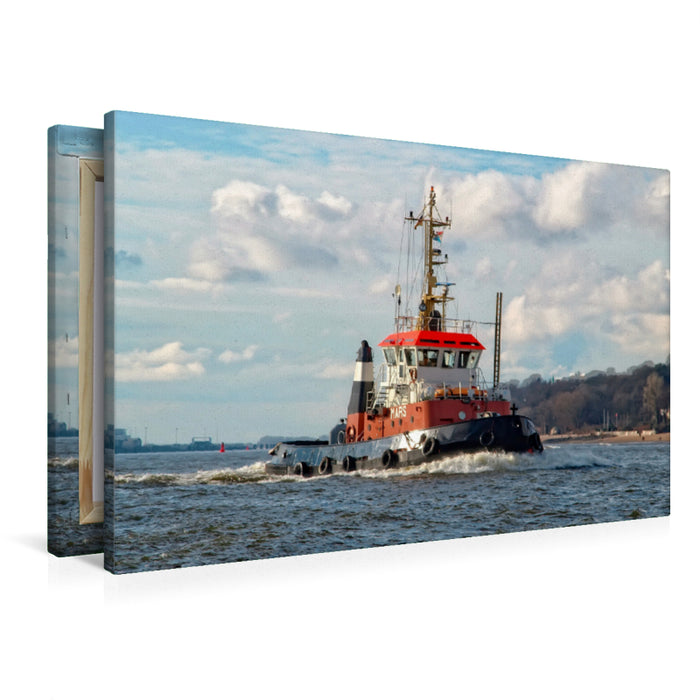 Premium textile canvas Premium textile canvas 90 cm x 60 cm landscape Tug Harbor Hamburg 
