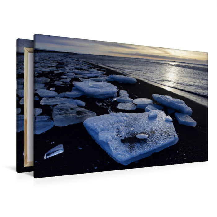 Premium textile canvas Premium textile canvas 120 cm x 80 cm landscape Ice floes on the beach in Iceland 