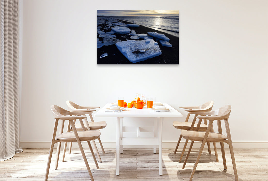 Premium textile canvas Premium textile canvas 120 cm x 80 cm landscape Ice floes on the beach in Iceland 