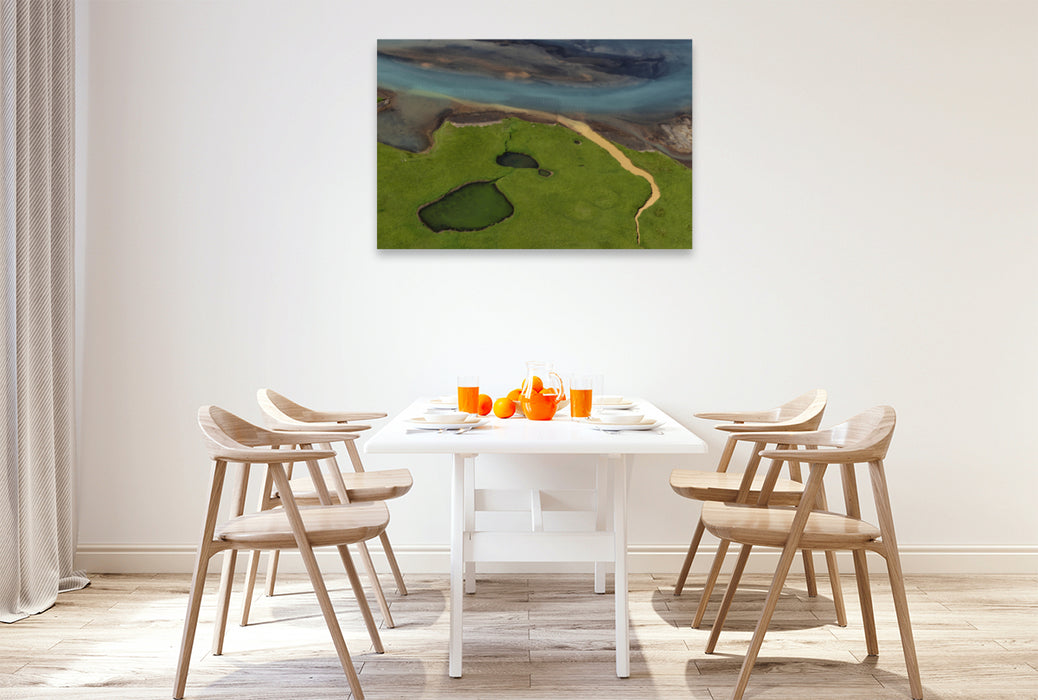 Premium textile canvas Premium textile canvas 120 cm x 80 cm across Iceland's river landscapes from the air 