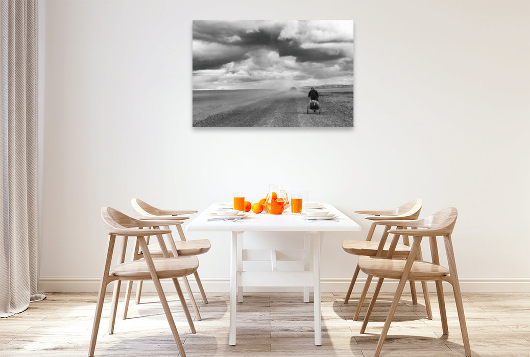 Premium textile canvas Premium textile canvas 120 cm x 80 cm landscape The man with the monowalker - I have time. 