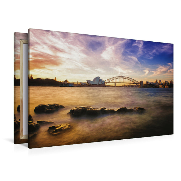 Premium textile canvas Premium textile canvas 120 cm x 80 cm landscape Evening atmosphere on the banks of Sydney 