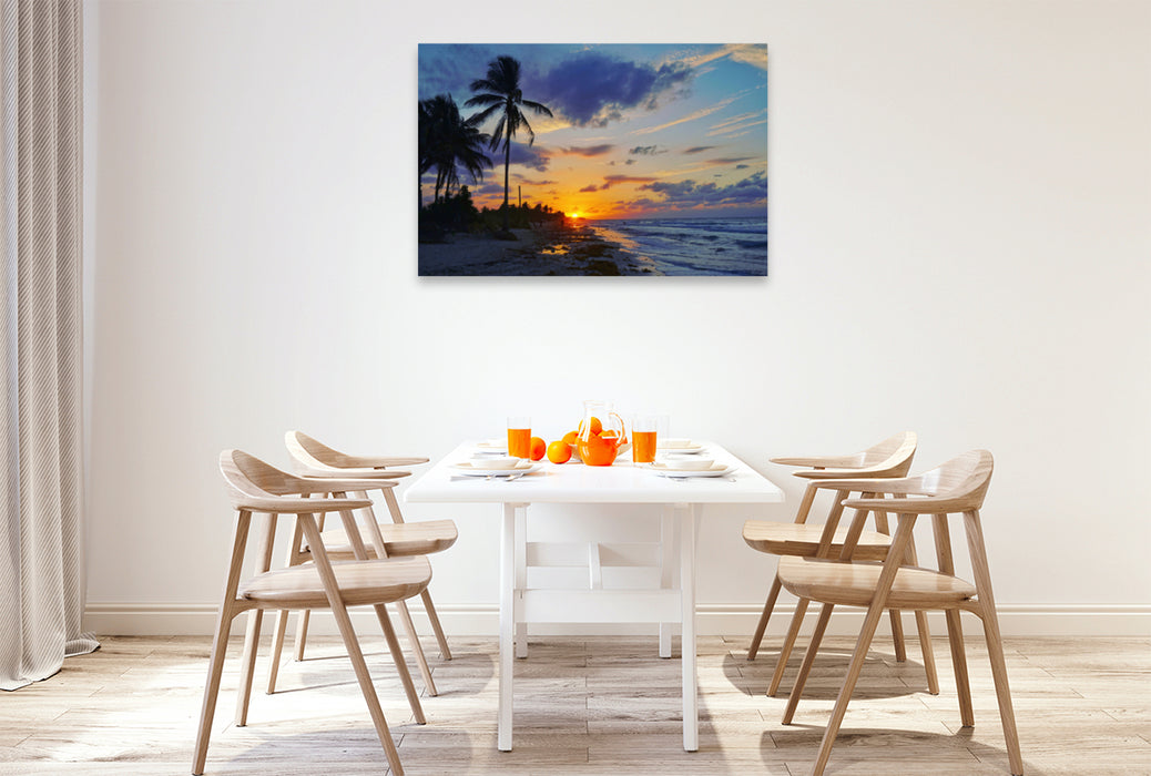 Premium textile canvas Premium textile canvas 120 cm x 80 cm landscape Sunset in Cuba 