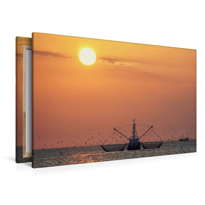 Premium Textil-Leinwand Premium Textil-Leinwand 120 cm x 80 cm quer Sonnenuntergang an der Nordsee