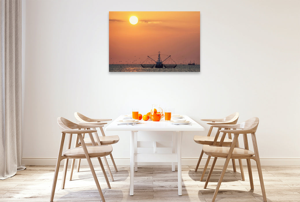 Premium Textil-Leinwand Premium Textil-Leinwand 120 cm x 80 cm quer Sonnenuntergang an der Nordsee