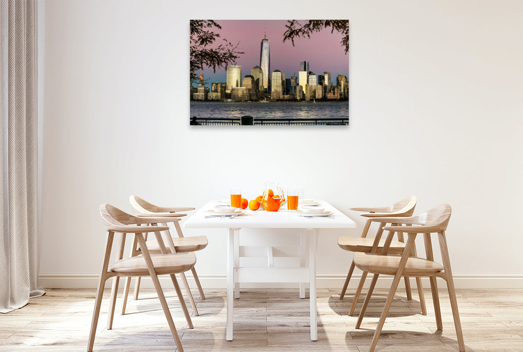 Premium textile canvas Premium textile canvas 120 cm x 80 cm landscape View from New Jersey to Midtown Manhattan at sunset 