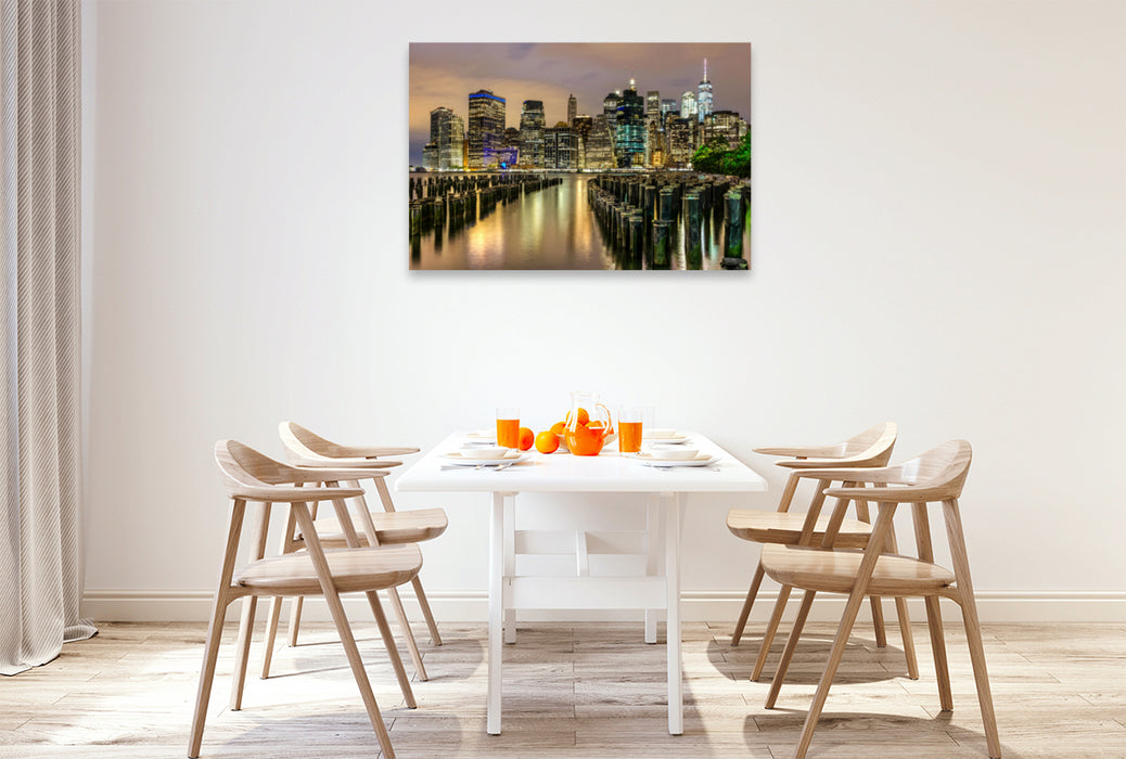 Premium textile canvas Premium textile canvas 120 cm x 80 cm landscape View from Brooklyn Bridge Park of the East River and the Manhattan skyline 