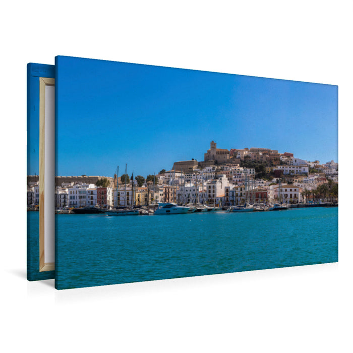 Premium textile canvas Premium textile canvas 120 cm x 80 cm landscape Ibiza town marina 