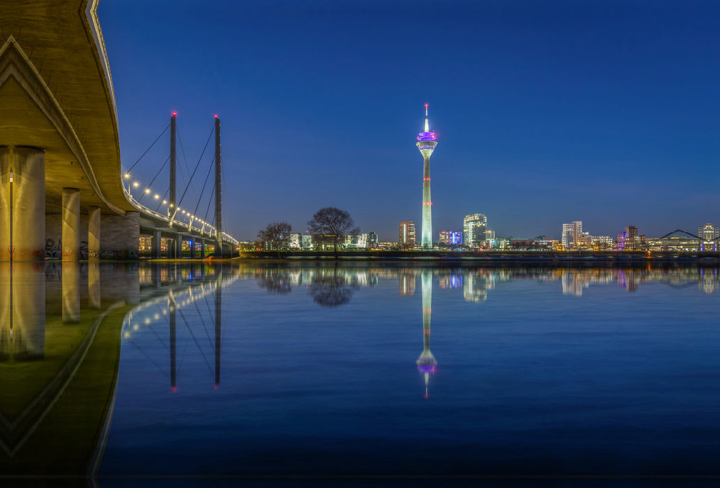 Premium textile canvas Premium textile canvas 120 cm x 80 cm across Rhine Tower Düsseldorf 