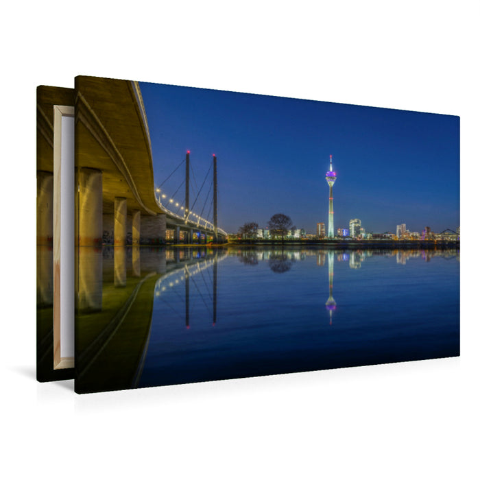 Premium textile canvas Premium textile canvas 120 cm x 80 cm across Rhine Tower Düsseldorf 