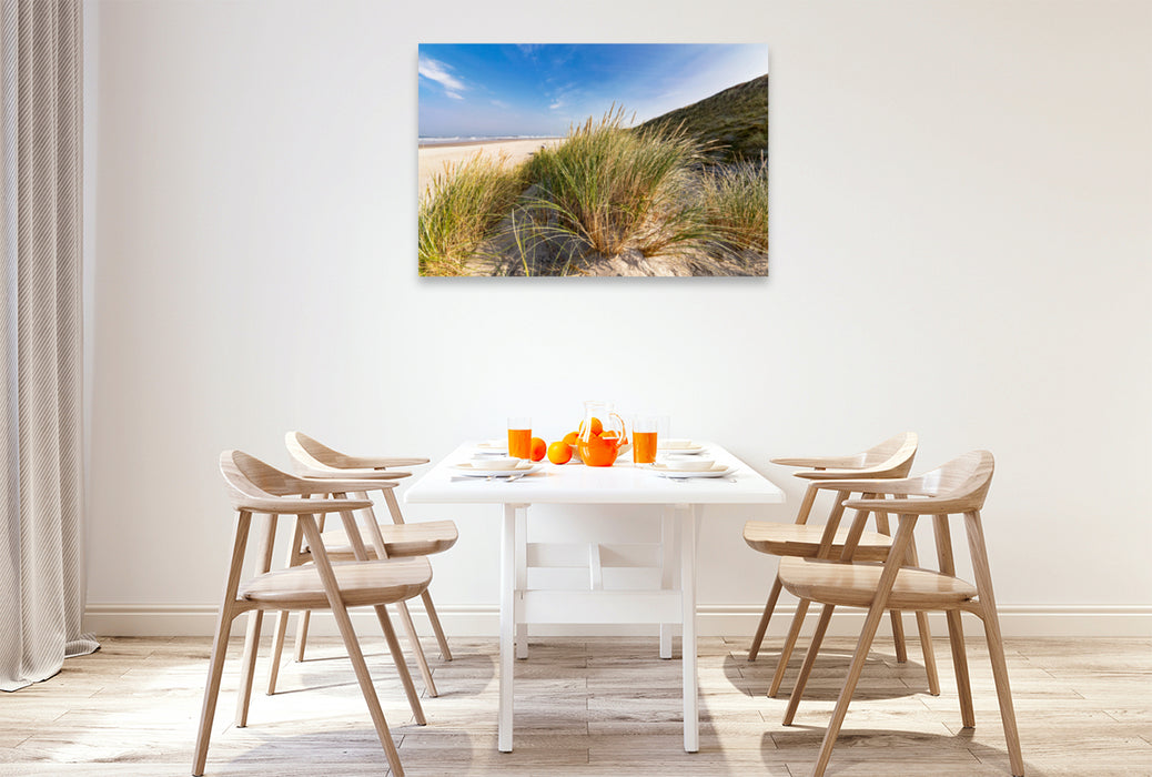 Premium textile canvas Premium textile canvas 120 cm x 80 cm across North Beach, view through the dunes 