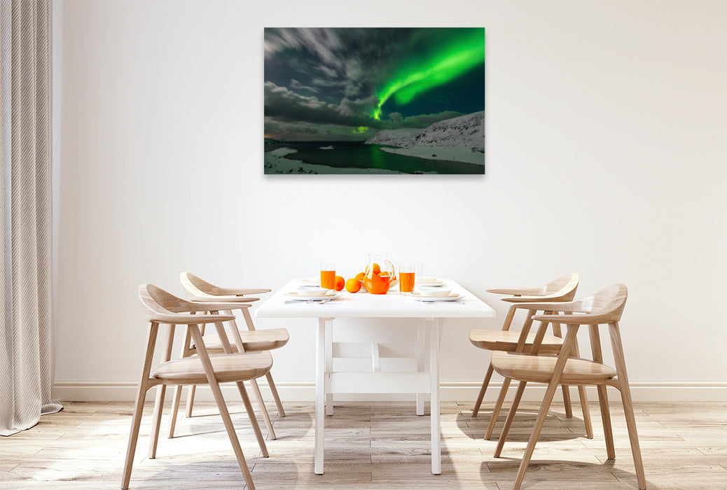 Premium textile canvas Premium textile canvas 120 cm x 80 cm landscape Northern Lights, Norway 