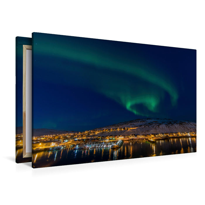 Premium textile canvas Premium textile canvas 120 cm x 80 cm landscape blue hour northern lights, Norway 