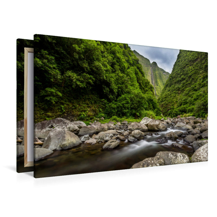 Premium Textil-Leinwand Premium Textil-Leinwand 120 cm x 80 cm quer Wasserfall auf La Réunion
