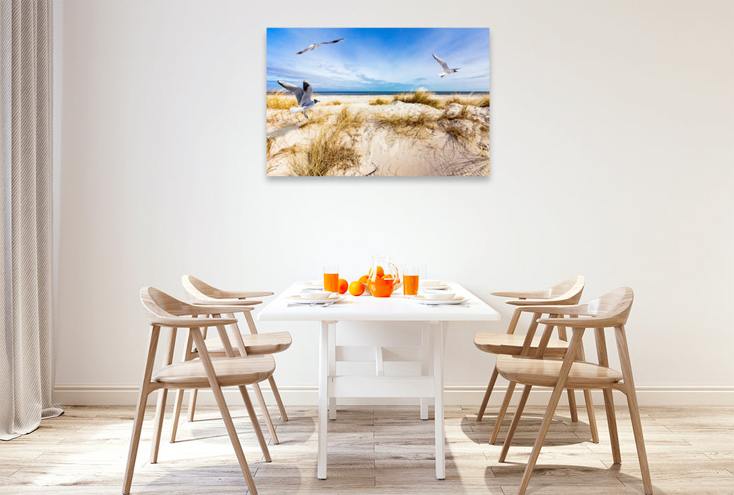 Premium textile canvas Premium textile canvas 120 cm x 80 cm landscape Seagulls on the beach in Prerow 