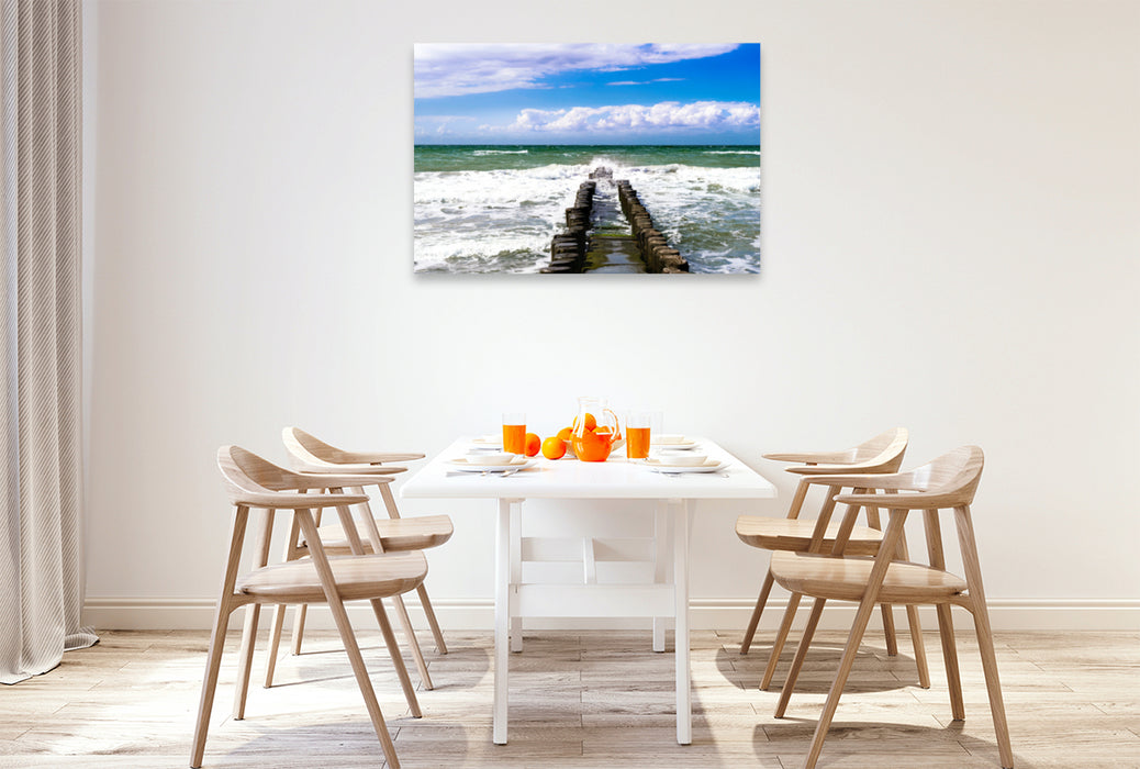 Premium textile canvas Premium textile canvas 120 cm x 80 cm across groynes in the sea 