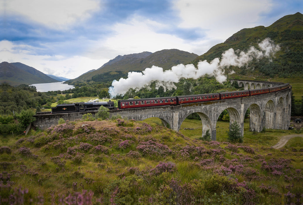 Premium textile canvas Premium textile canvas 120 cm x 80 cm across The Jacobite travels the Glenfinnan Viaduct 