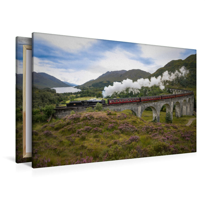 Premium Textil-Leinwand Premium Textil-Leinwand 120 cm x 80 cm quer The Jacobite befährt den Glenfinnan-Viadukt