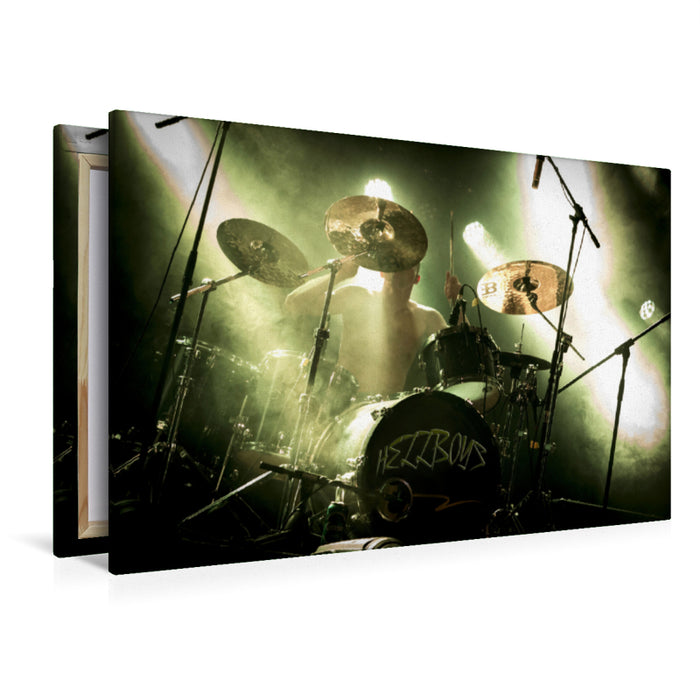 Premium Textil-Leinwand Premium Textil-Leinwand 120 cm x 80 cm quer Hell Drummer - Schlagzeug Action