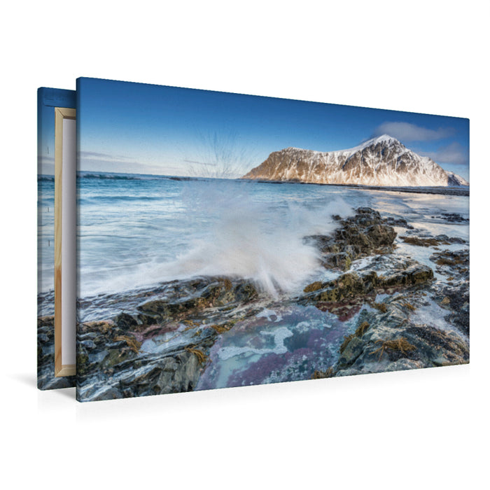 Premium Textil-Leinwand Premium Textil-Leinwand 120 cm x 80 cm quer Flakstad Beach, Lofoten