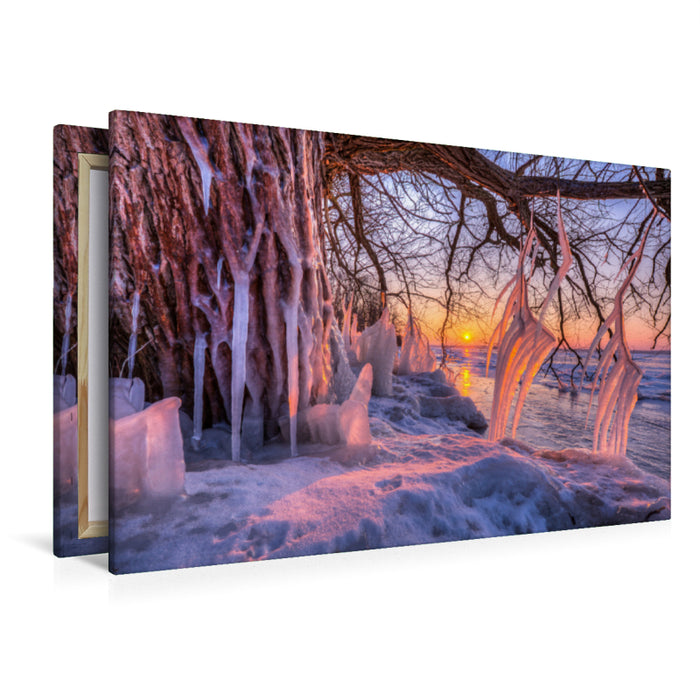 Toile textile haut de gamme Toile textile haut de gamme 120 cm x 80 cm de diamètre Glaçons sur la rive sud de la Müritz après une tempête hivernale 