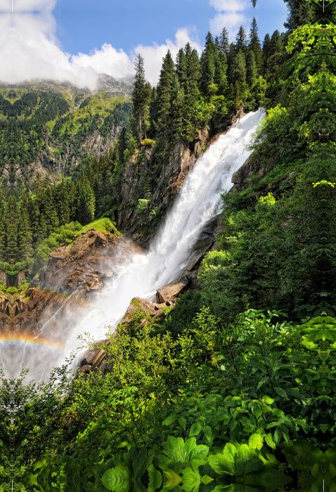 Premium textile canvas Premium textile canvas 50 cm x 75 cm high Krimml waterfall with rainbow. Hohe Tauern in the Salzburger Land Austria. 