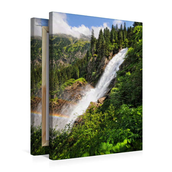 Premium Textil-Leinwand Premium Textil-Leinwand 50 cm x 75 cm hoch Krimmler Wasserfall mit Regenbogen. Hohe Tauern im Salzburger Land Österreich.
