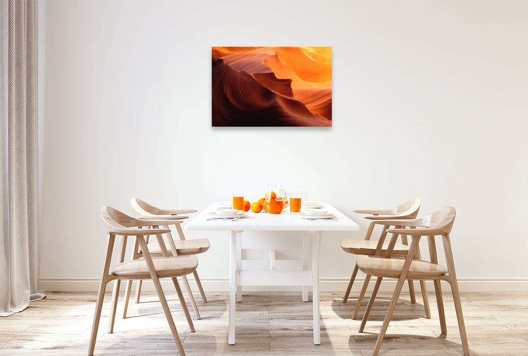 Premium Textil-Leinwand Premium Textil-Leinwand 90 cm x 60 cm quer Spektakuläre Licht- und Schattenspiele auf den farbenprächtigen Felswänden im Antelope Canyon in Arizona, USA