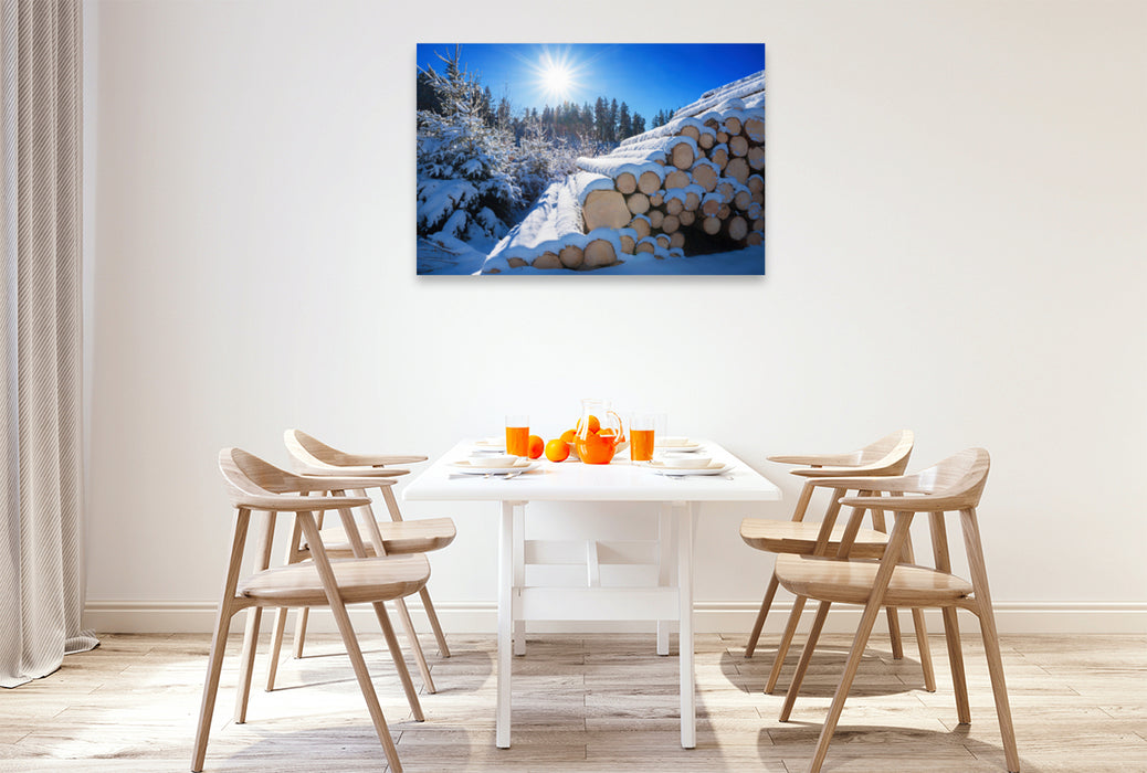 Premium textile canvas Premium textile canvas 120 cm x 80 cm landscape winter forest 