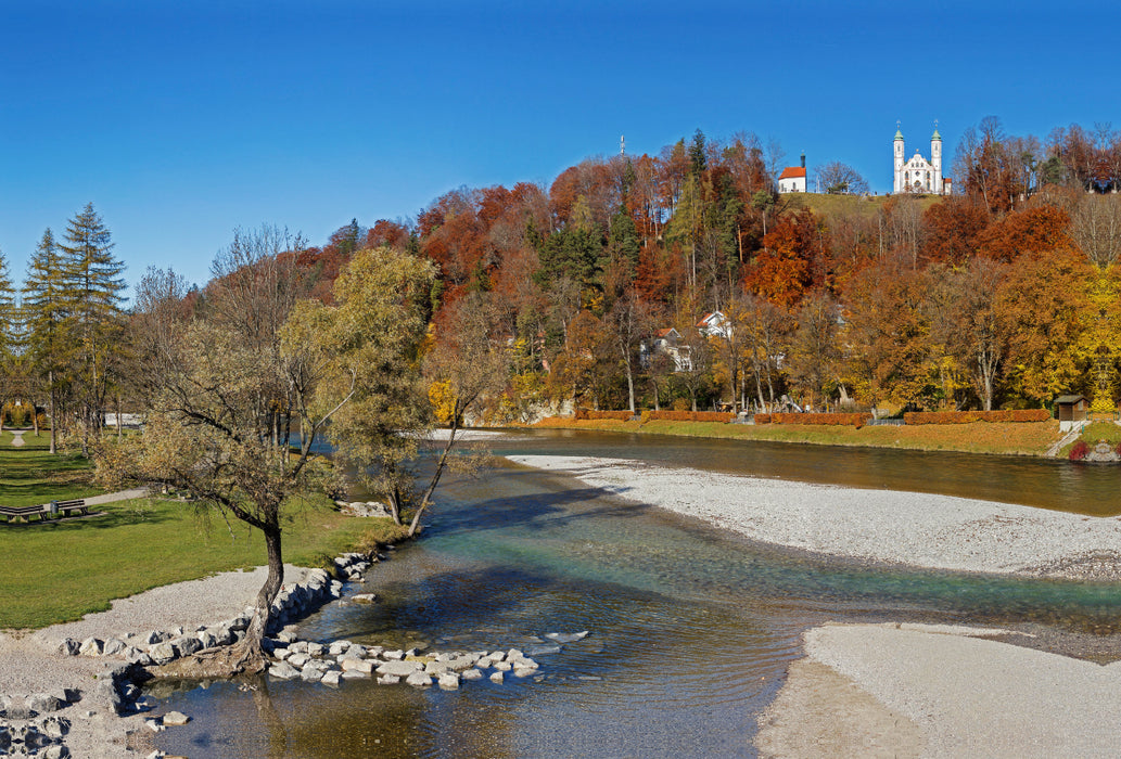 Premium textile canvas Premium textile canvas 120 cm x 80 cm landscape Kalvarienberg Bad Tölz 