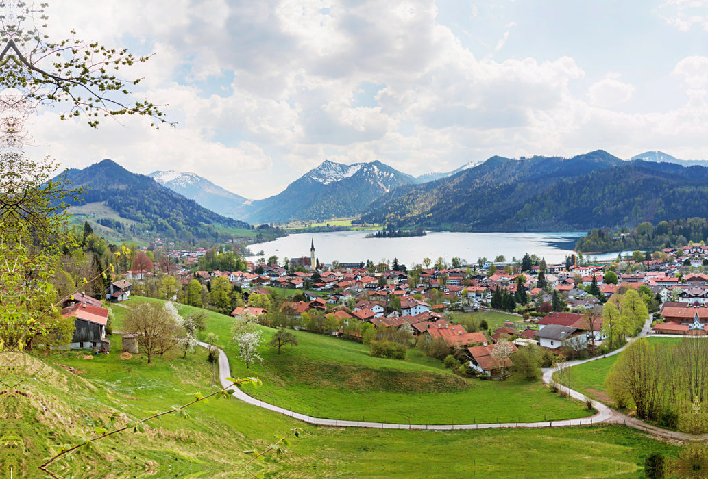 Premium textile canvas Premium textile canvas 120 cm x 80 cm landscape view of the climatic health resort of Schliersee 