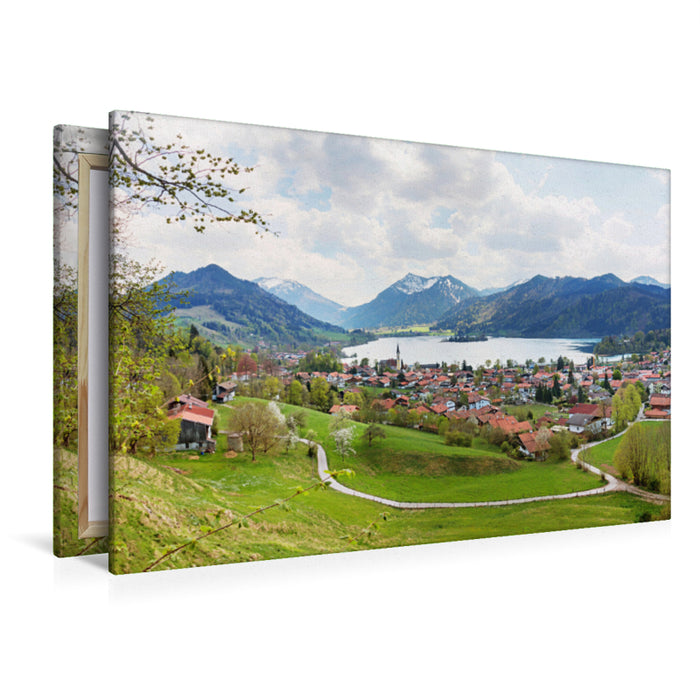 Premium Textil-Leinwand Premium Textil-Leinwand 120 cm x 80 cm quer Aussicht auf den Luftkurort Schliersee