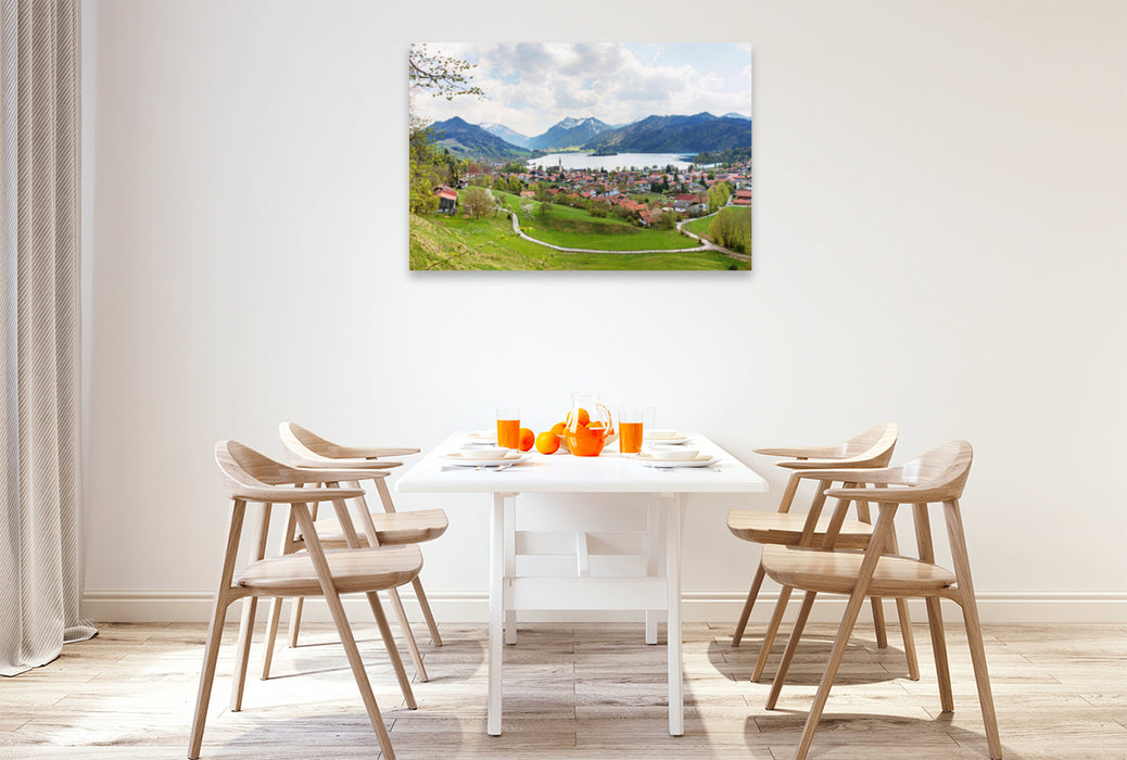 Premium textile canvas Premium textile canvas 120 cm x 80 cm landscape view of the climatic health resort of Schliersee 