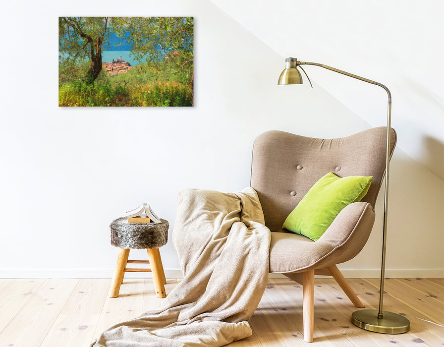 Premium textile canvas Premium textile canvas 75 cm x 50 cm landscape Olive Grove Malcesine 