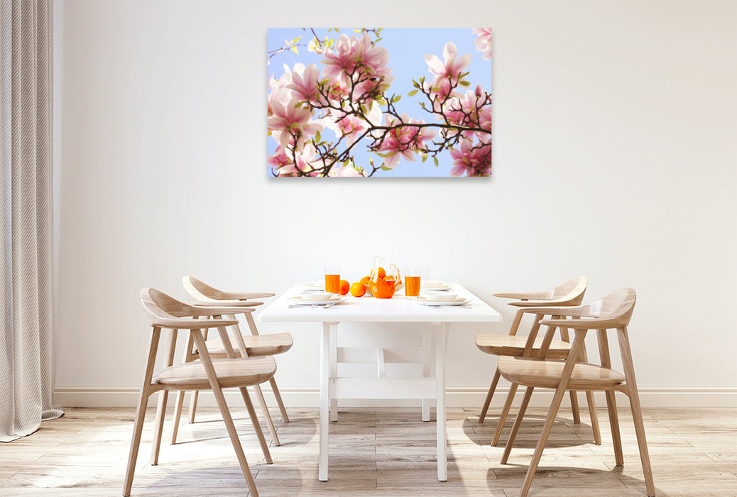 Premium textile canvas Premium textile canvas 120 cm x 80 cm landscape Delicate magnolia flowers 